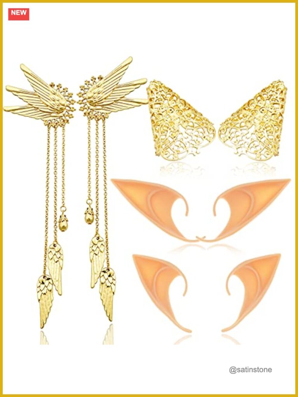 4 Pairs Elf Ear Cuffs Cosplay Fairy Elven Earrings Filigree Ear Wrap Tips Wings